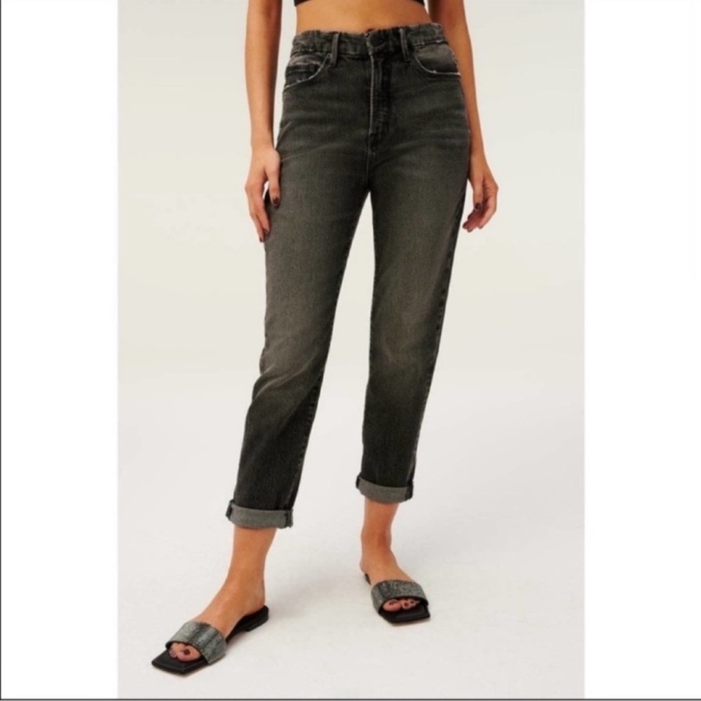 NWT‎ Good American Good Girlfriend High Waisted Jeans In Black217 Size 4/27